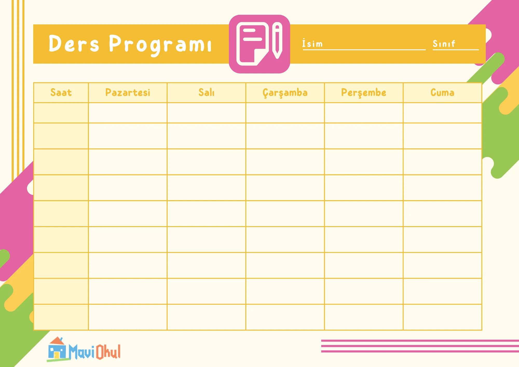 Haftalık Ders Programları Şablonları