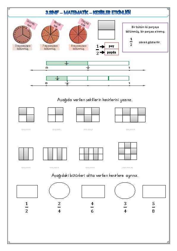 3. Sınıf Matematik Kesirler Etkinliği