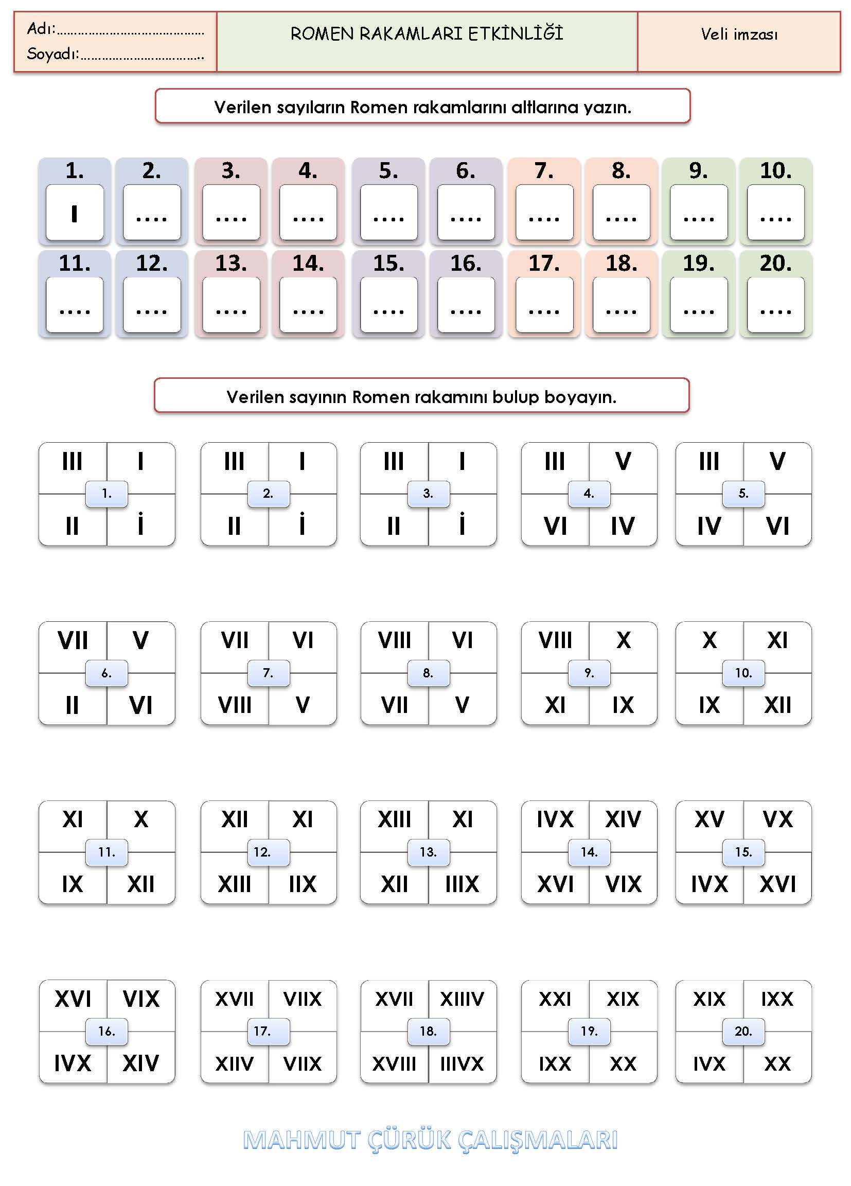 3. Sınıf Matematik Romen Rakamları Etkinliği