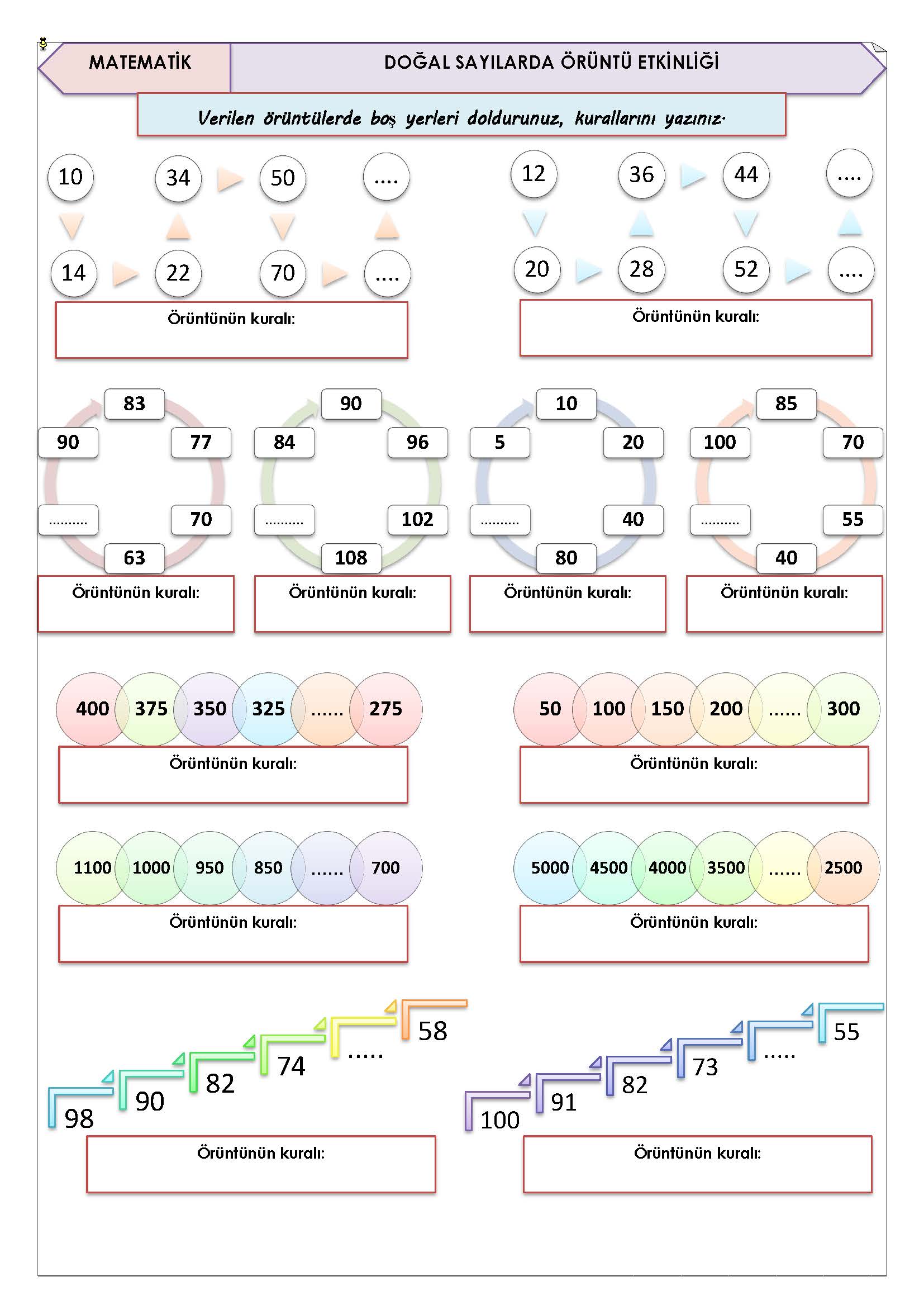 4. Sınıf Matematik Doğal Sayılarda Örüntü Etkinliği