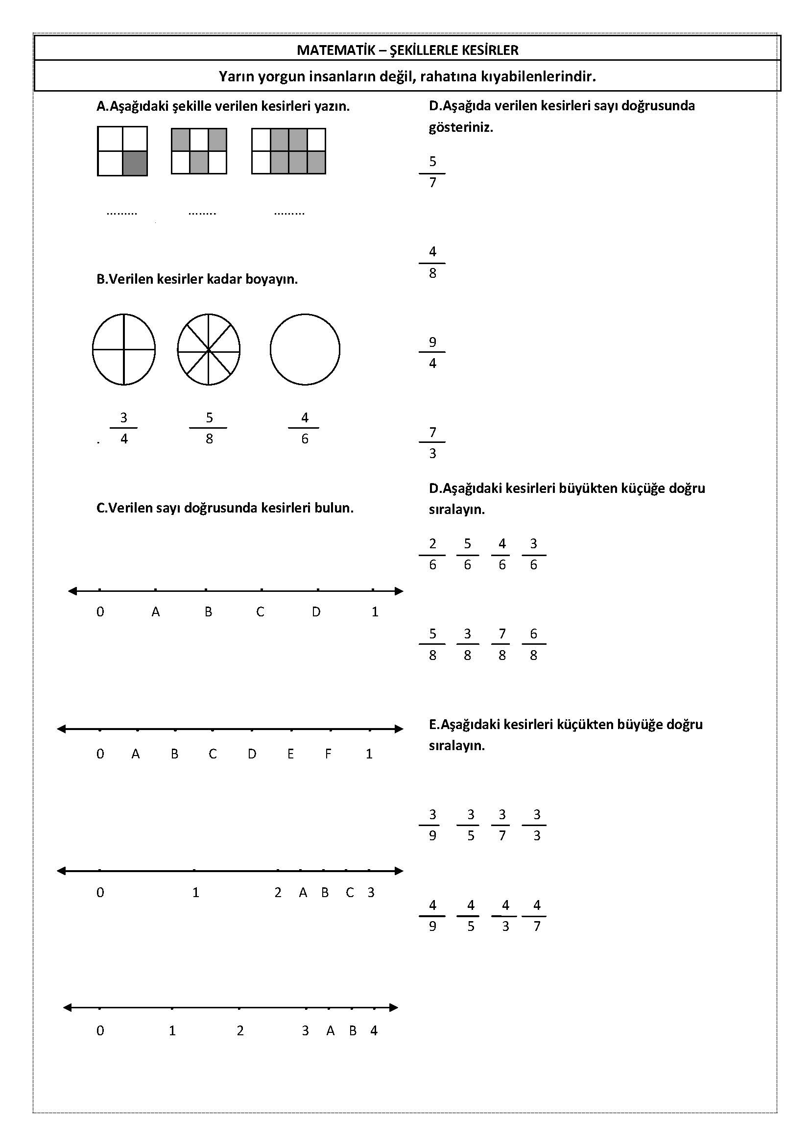 4. Sınıf Matematik Kesirler ve Kesirlerde Sıralama