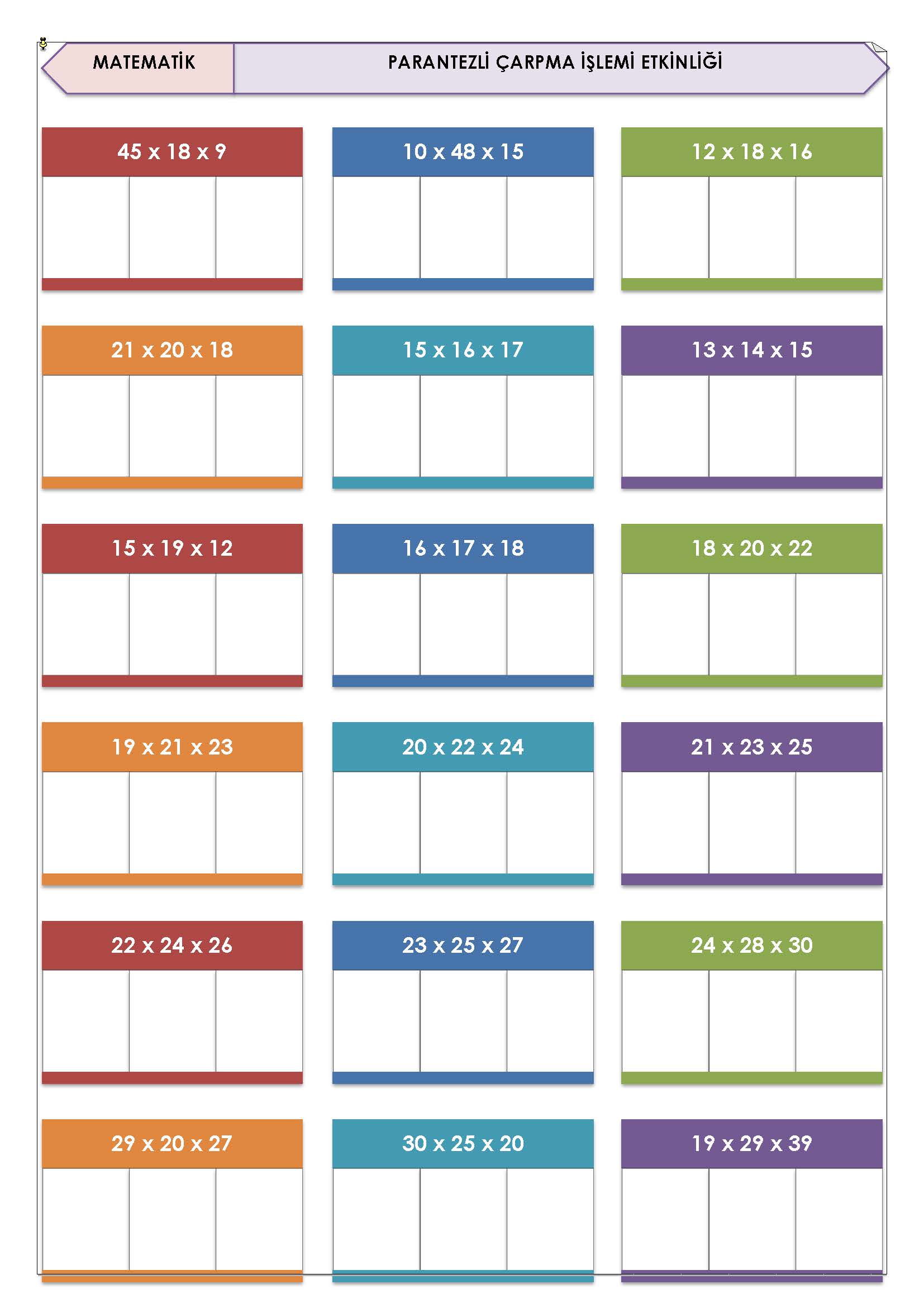 4. Sınıf Matematik Parantezli Çarpma İşlemi Etkinliği