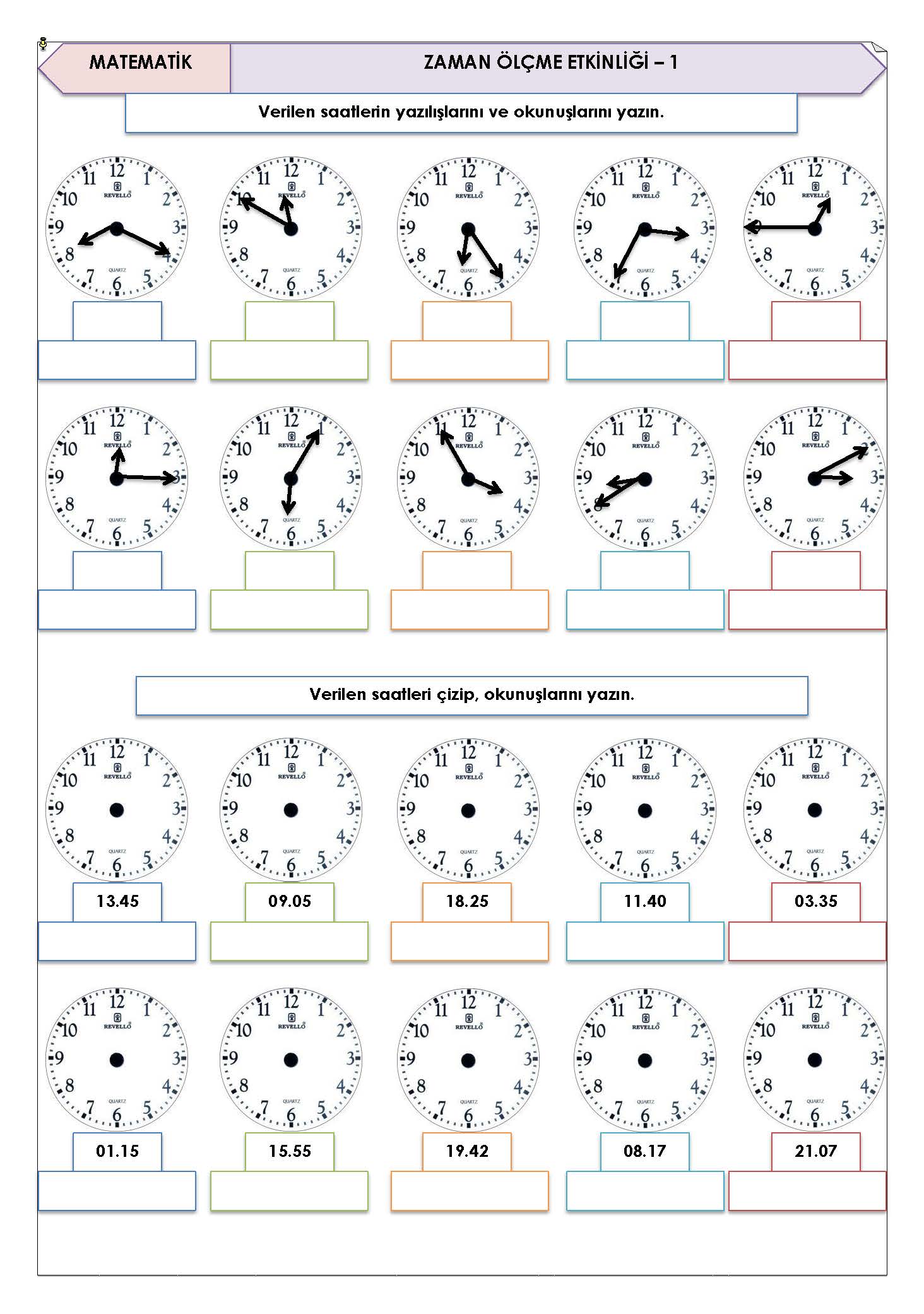 4. Sınıf Matematik Zaman Ölçüleri Etkinliği