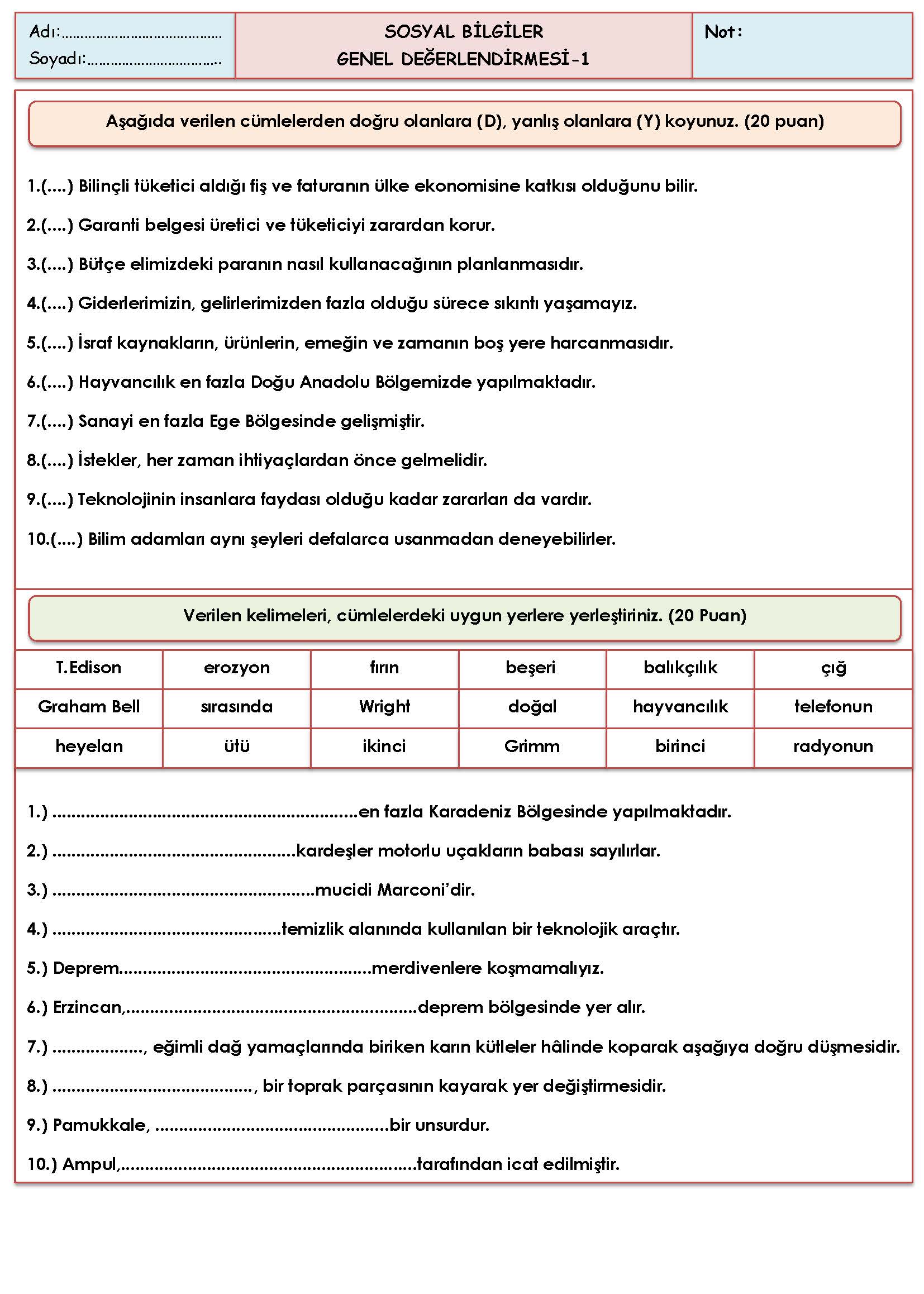 4. Sınıf Sosyal Bilgiler Genel Değerlendirmesi-1