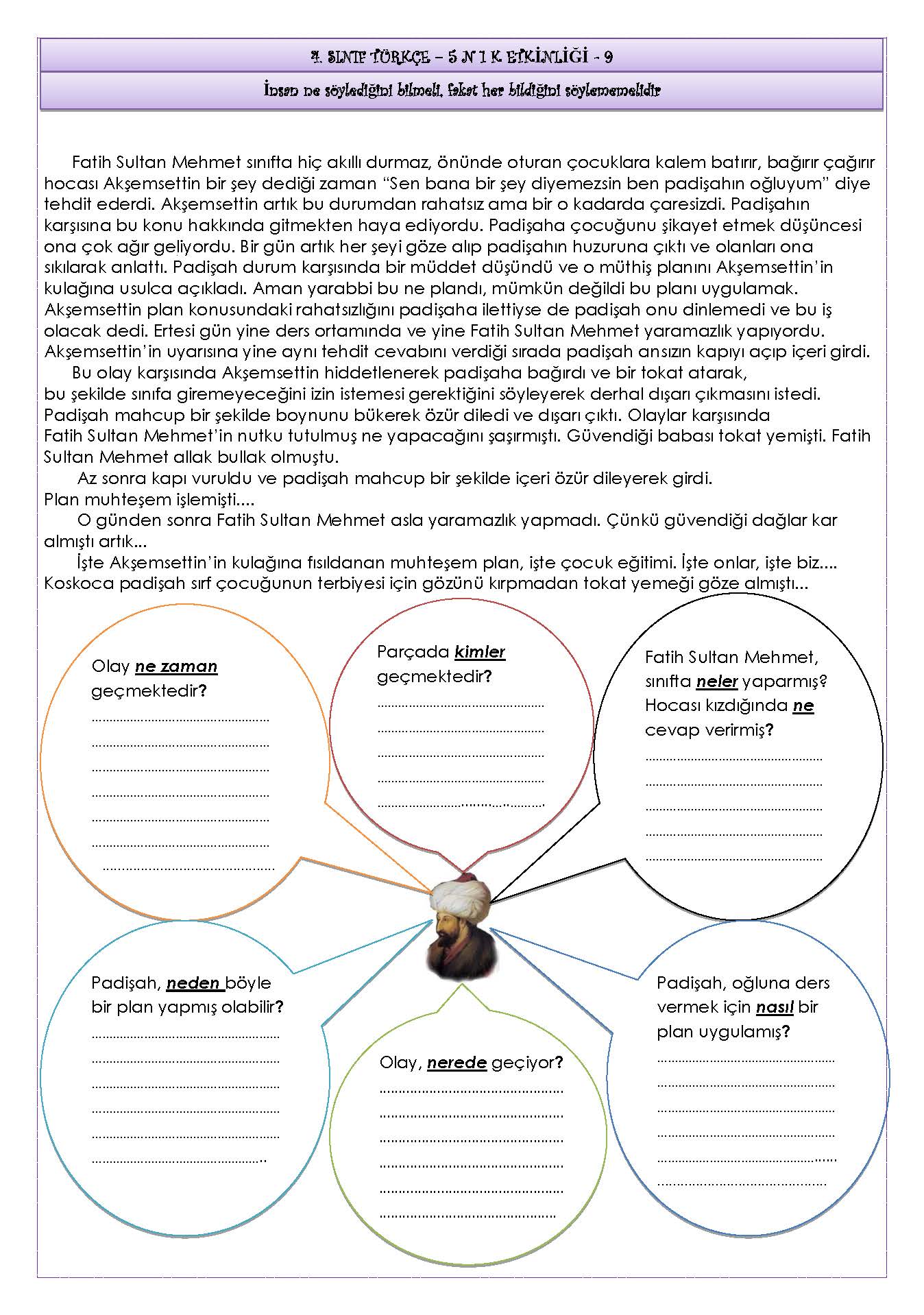 4. Sınıf Türkçe 5N1K Etkinlikleri-9